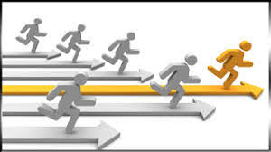 Business competition concept with one leader ahead of competitors